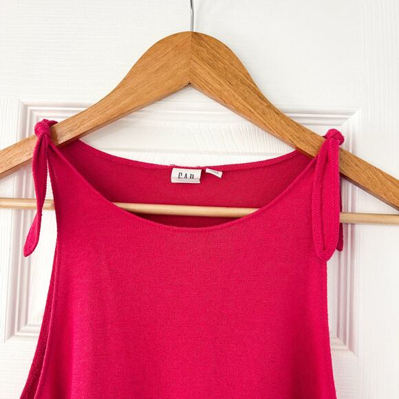 GAP Bright Pink Tie Shoulder Tank Top Size XS Soft Stretch Knit Sleeveless - Picture 3 of 4